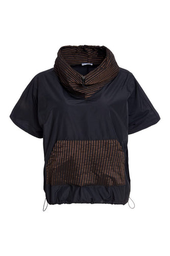 Drawstring Hem Top with Stripped Pocket & Collar - Naya