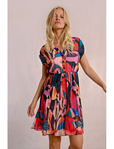 1383- Multi Colour Pleated Dress - Molly Bracken