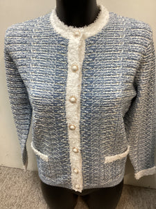 Dm161- Blue Hyacinth Channel Style Cardigan - Castle