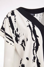 Load image into Gallery viewer, Off White &amp; Black Vee Neck Print Top With Contrast Neck And Front Band- Ora