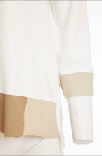 Load image into Gallery viewer, White&amp;Pebble Vee Neck Top With Cut Away Hem And Contrast Panels - Ora