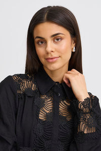 5029- Long Sleeve Detailed Shirt- Black- Fransa