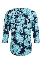 Load image into Gallery viewer, 6503 - Navy/Turquoise Print T-shirt - Sunday