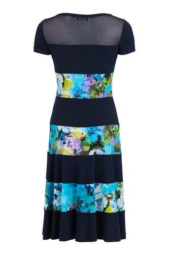 78762-Navy and Floral Print Dress-Tia