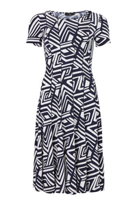 78355 - Abstract Dress with Seam Detail - Navy & White  - Tia