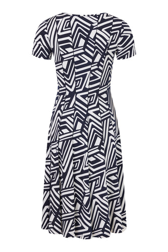 78355 - Abstract Dress with Seam Detail - Navy & White  - Tia