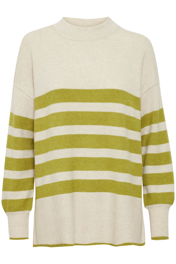 4176- Striped Knit Jumper- Green/Beige- Fransa