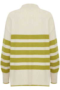 4176- Striped Knit Jumper- Green/Beige- Fransa