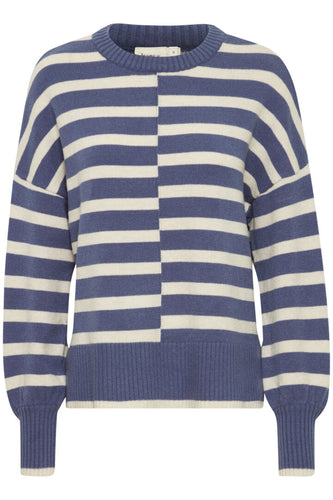 2456- Stripe Knit Jumper-Blue Mix- Fransa