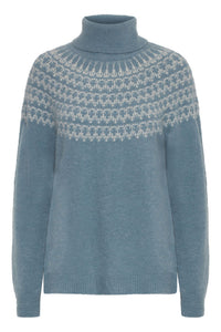 4514- Roll Neck Print Knit Jumper- Blue- Fransa