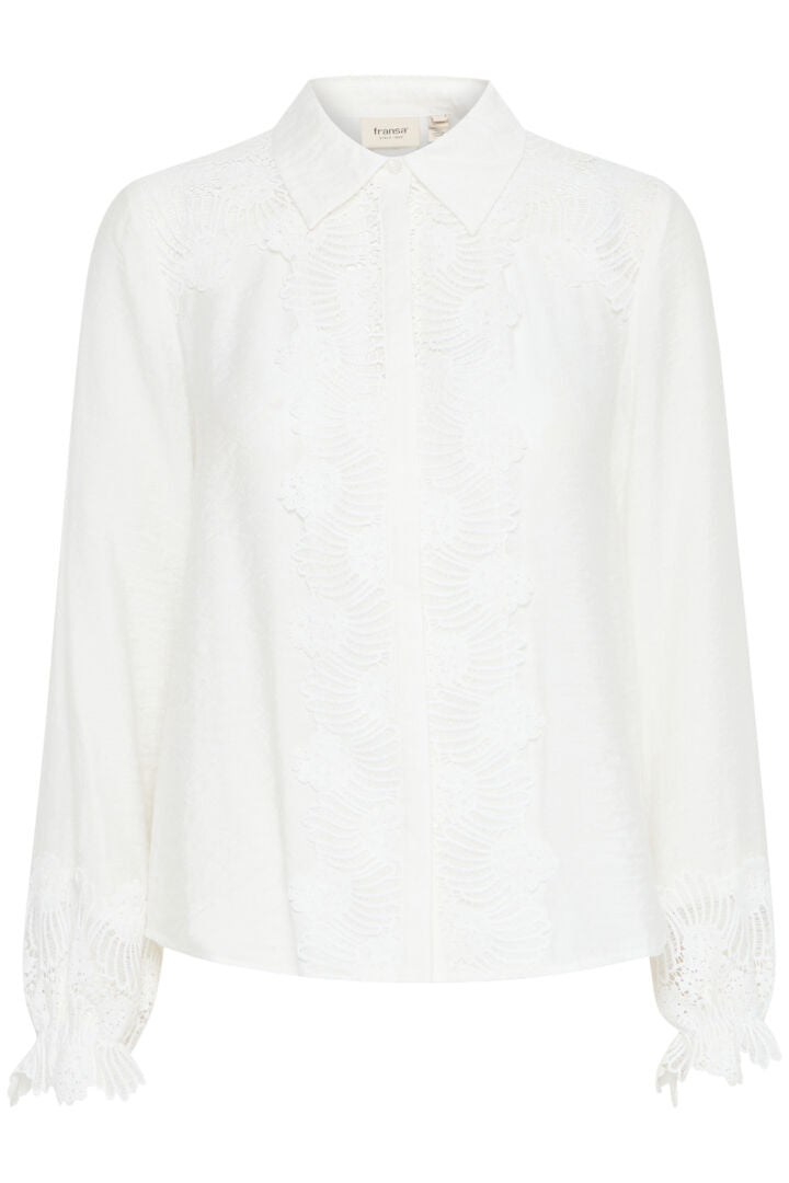 5029- Long Sleeve Detailed Shirt- White- Fransa