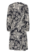 Load image into Gallery viewer, 5182- Floral Printed VNeck Shirt Dress- Black- Fransa