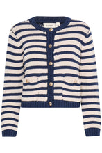 Load image into Gallery viewer, 5113- Knitted striped Cardigan- Navy- Fransa