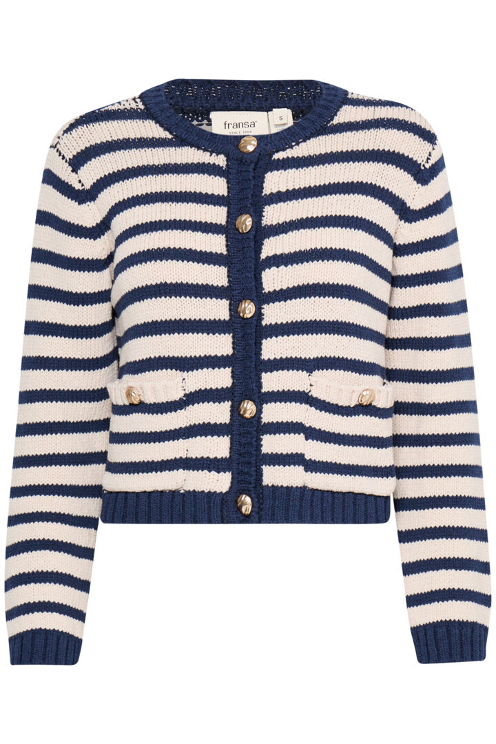 5113- Knitted striped Cardigan- Navy- Fransa