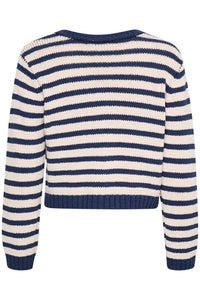 5113- Knitted striped Cardigan- Navy- Fransa