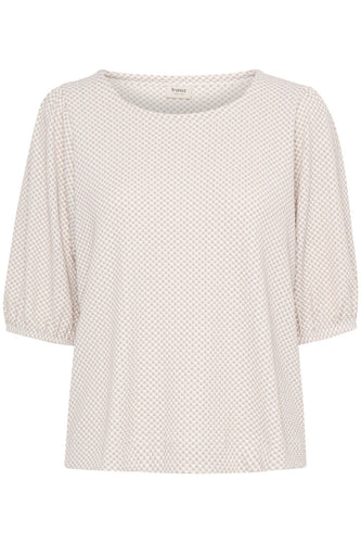 5577- 3/4 Sleeve Round Neck T-Shirt- Beige/Cream- Fransa