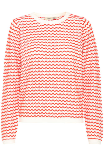 5582- Knitted Top w/ ZigZag Design- Red/White- Fransa