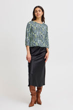 Load image into Gallery viewer, 4108- 3/4 Sleeve Blouse w/ Elasticated hem- Green Bay Mix- Fransa