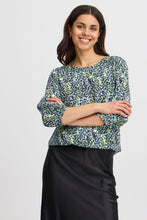 Load image into Gallery viewer, 4108- 3/4 Sleeve Blouse w/ Elasticated hem- Green Bay Mix- Fransa