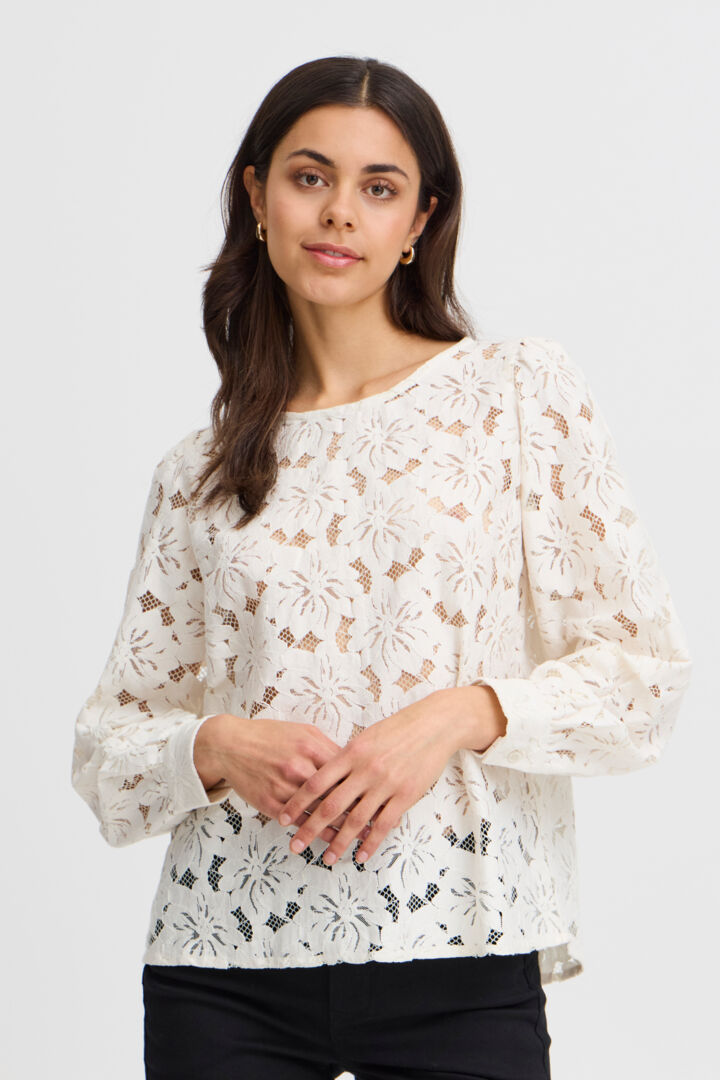 4130- Net Floral Detail Top- White- Fransa