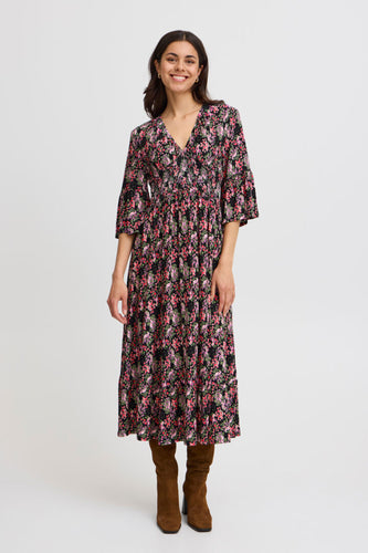 4652- V-Neck Floral Midi Dress- Beetroot Purple- Fransa