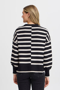 2456-Stripe Knit Jumper- Black Mix- Fransa