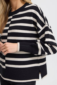 2456-Stripe Knit Jumper- Black Mix- Fransa