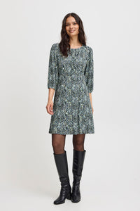 4159- 3/4 Sleeve Jersey Dress- Green Mix- Fransa