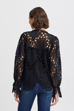 Load image into Gallery viewer, 4548- Lace Pattern Long Sleeve Blouse- Black- Fransa