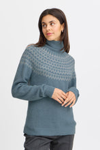 Load image into Gallery viewer, 4514- Roll Neck Print Knit Jumper- Blue- Fransa