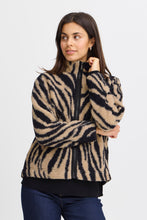 Load image into Gallery viewer, 4818- Animal Print Full Zip Fleece- Black/Tan- Fransa