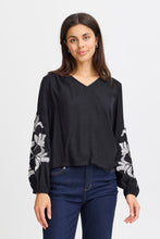 Load image into Gallery viewer, 4639- Floral Sleeve Blouse- Black- Fransa