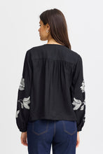 Load image into Gallery viewer, 4639- Floral Sleeve Blouse- Black- Fransa