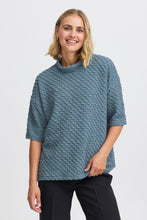 Load image into Gallery viewer, 4649- Jacquard High Neck Top- Blue- Fransa