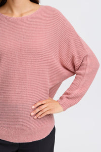 1845- Batwing Ribbed Jumper- Pink- Fransa