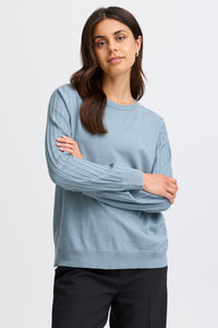 4521- Ribbed Sleeve Knit Jumper- Blue- Fransa