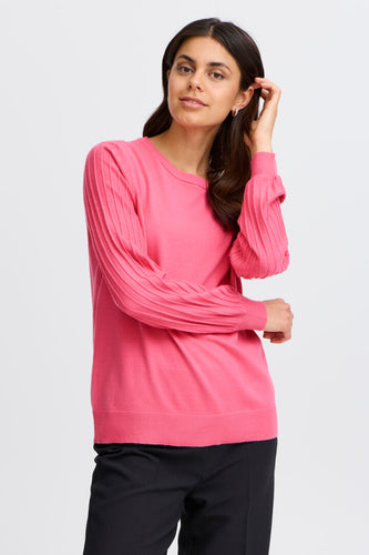 4521- Ribbed Sleeve Knit Jumper- Pink- Fransa