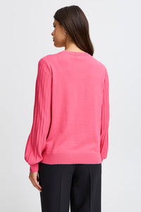 4521- Ribbed Sleeve Knit Jumper- Pink- Fransa