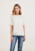 Load image into Gallery viewer, 320160- White Jersey Lace Mix T-shirt- Cecil