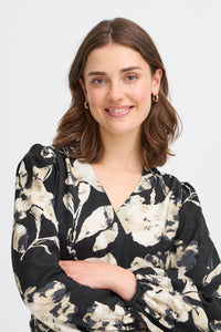 Patterned Blouse- Black - Fransa