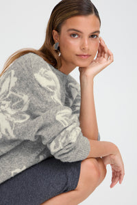 Flower Print Jumper - Grey - B.Young