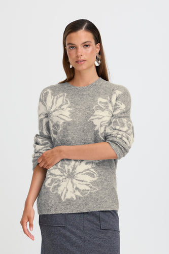 Flower Print Jumper - Grey - B.Young