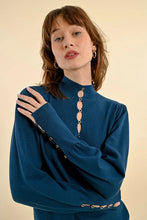 Load image into Gallery viewer, 1619 -  Viscose Sweater with Button Detail- Petrol Blue - Molly Bracken