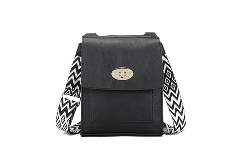 21600- Crossbody Bag with Fabric Strap - Black