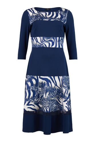 78863- Navy/Beige Swing Dress- Tia