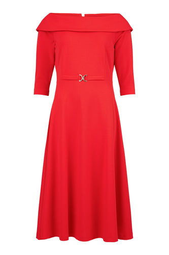 78599- Boat Neckline Flared Skirt Dress- Tia