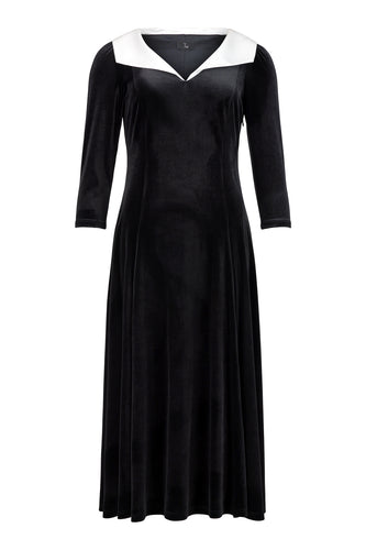 78870- Black Velvet Dress with Contrast Collar- Tia