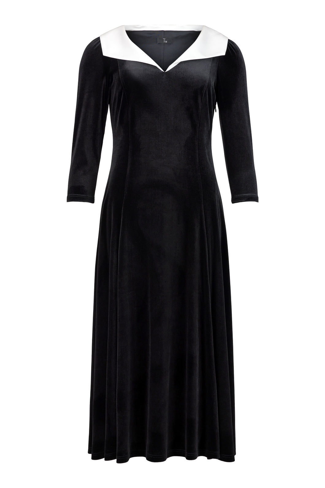 78870- Black Velvet Dress with Contrast Collar- Tia