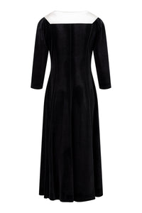 78870- Black Velvet Dress with Contrast Collar- Tia