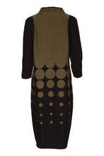 Load image into Gallery viewer, Black &amp; Avocado Spot Border Print High Neck Dress With Contrast Sleeve - Naya